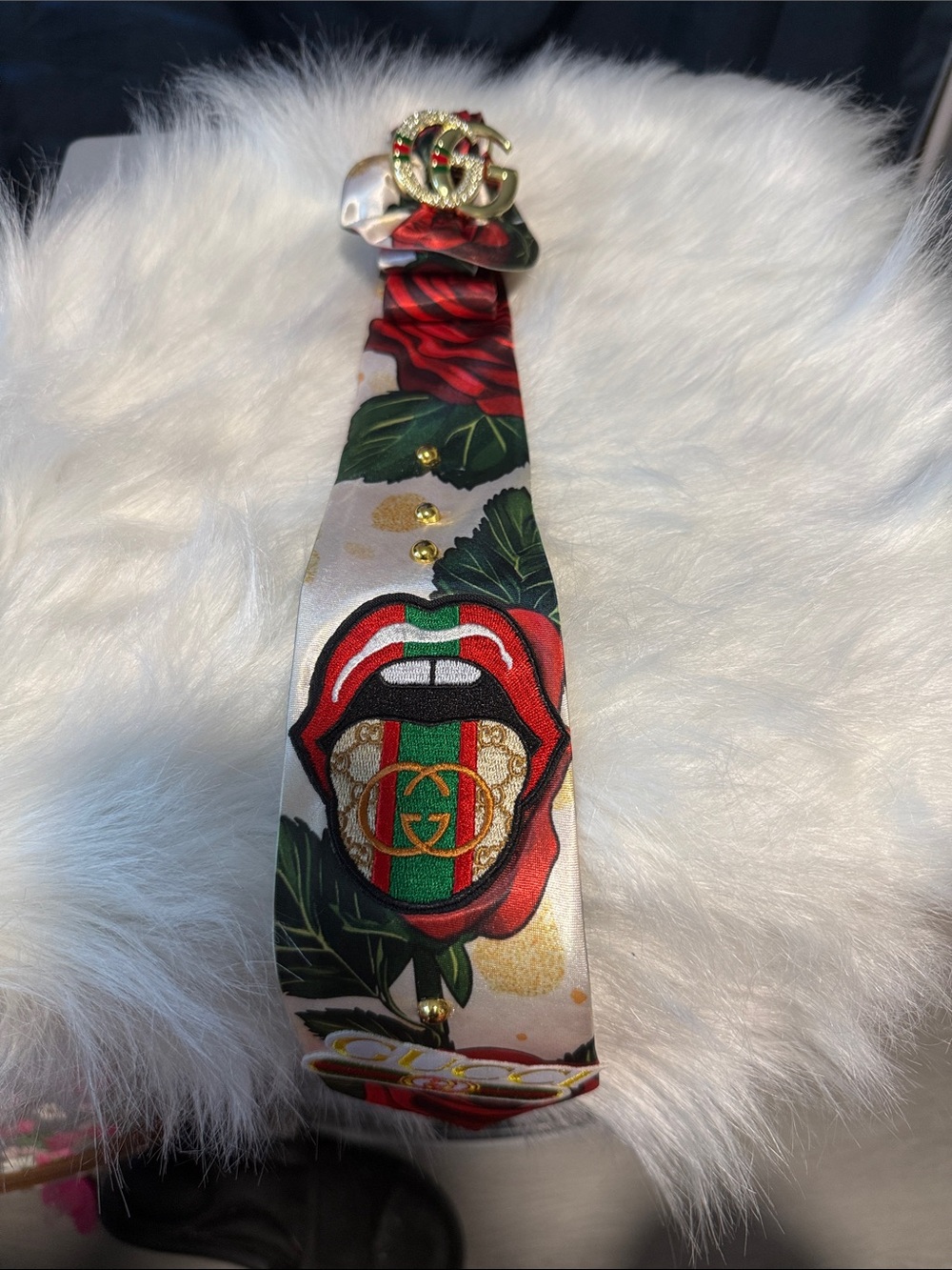 Designer-Inspired Red Floral Silk Junk Tie Bwith Logo Accent